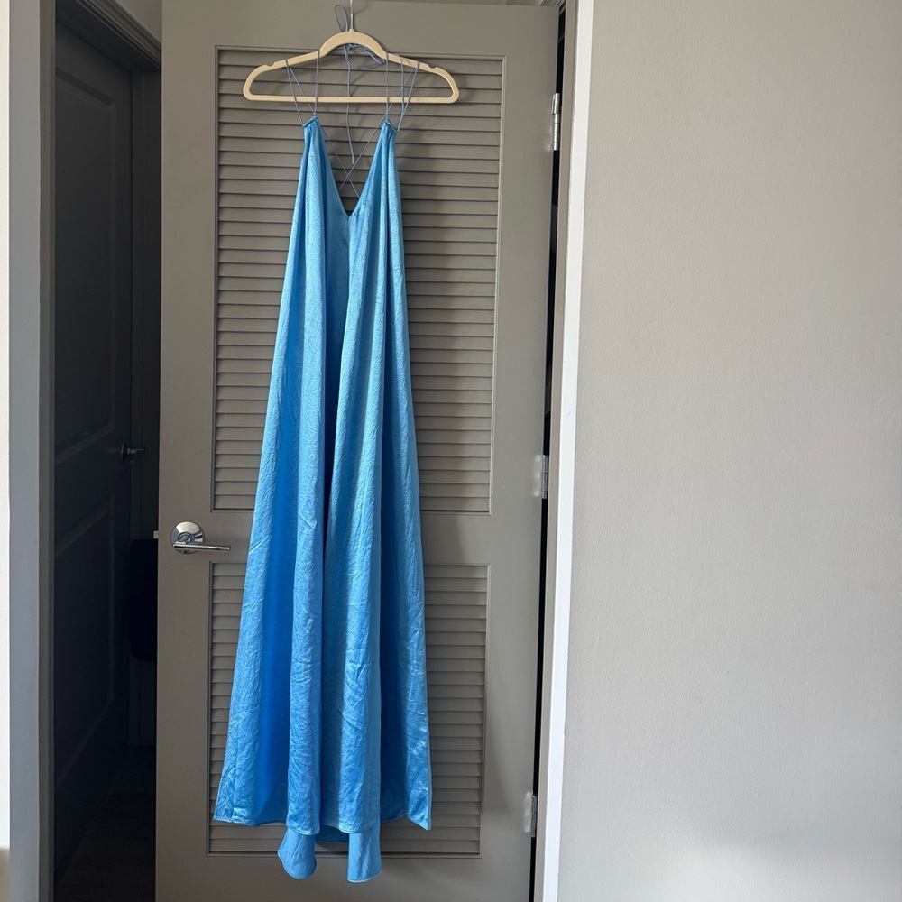 Anna October Blue Backless Satin Slip Dresses - Picture 7 of 12